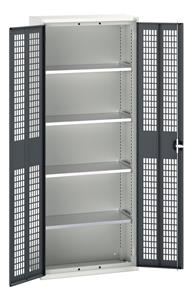 verso ventilated door cupboard with 4 shelves. WxDxH: 800x350x2000mm. RAL 7035/5010 or selected Bott Verso Ventilated door Tool Cupboards Cupboard with shelves